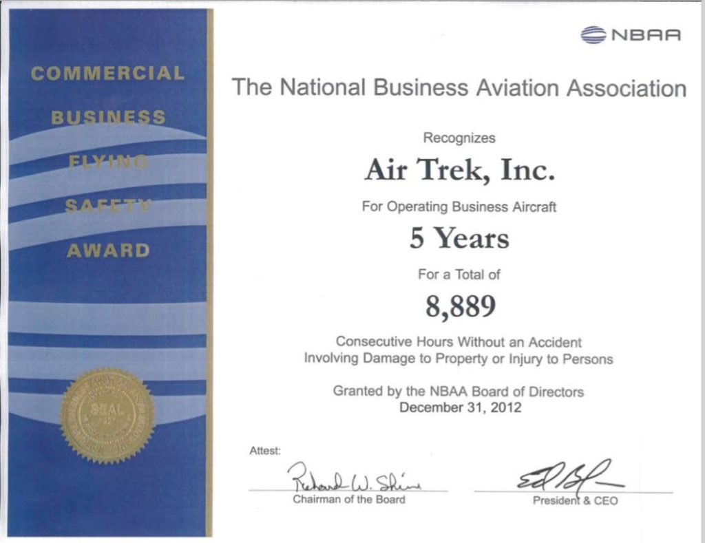NBAA Air Trek 5 Year Award
