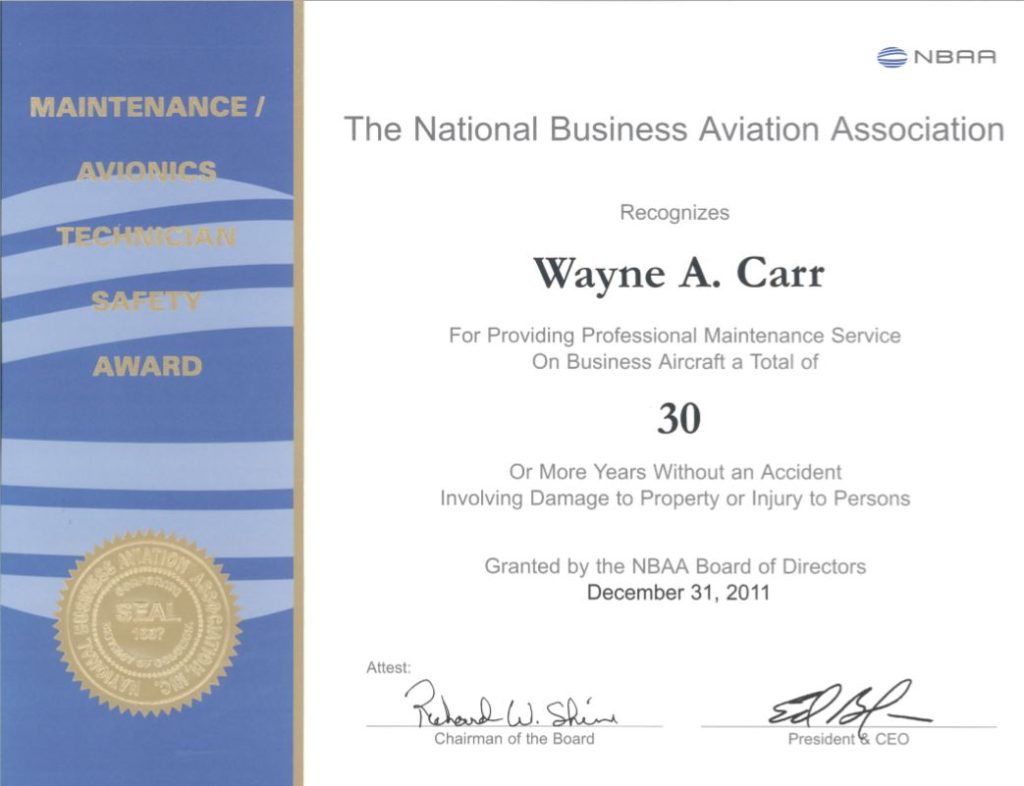 NBAA Wayne Carr Service Years Award