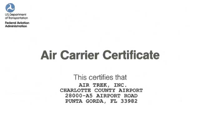 FAA 135 Air Carrier Certificate.